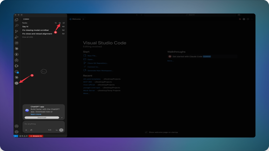 Open Codex dashboard