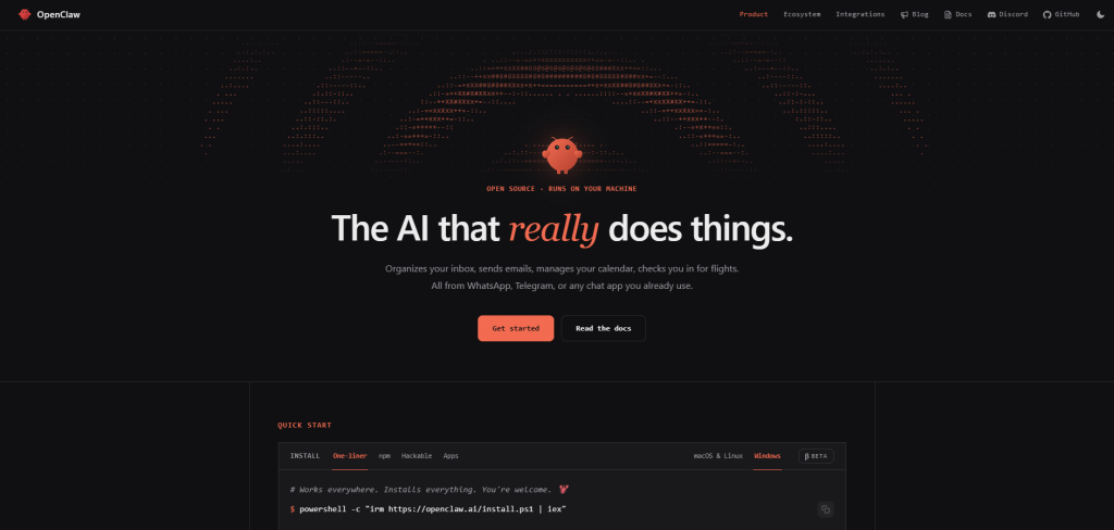 OpenClaw web page