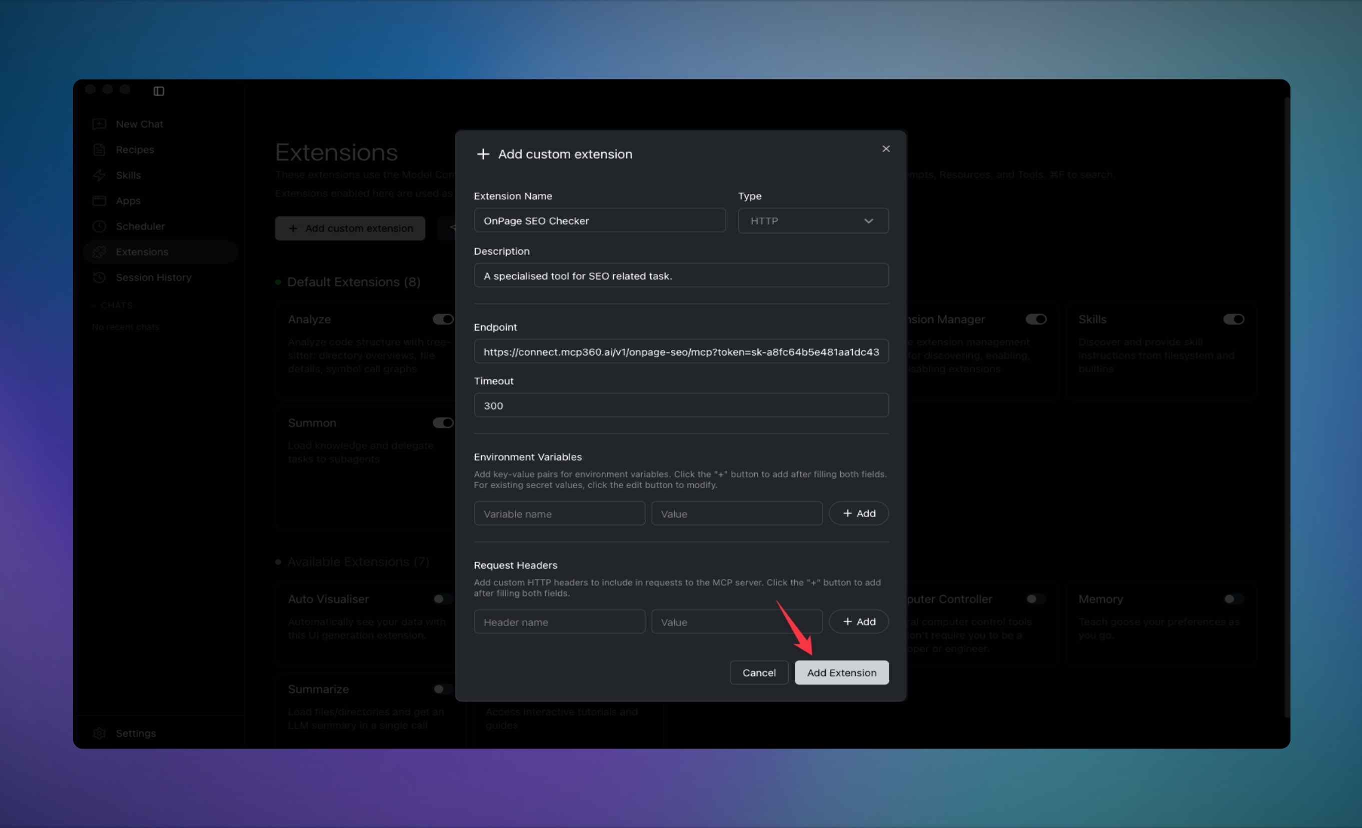 Click add extension
