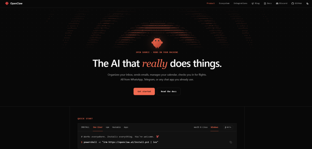 OpenClaw web page
