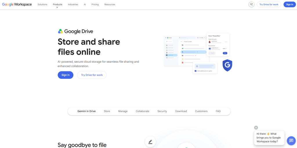 Google drive web page